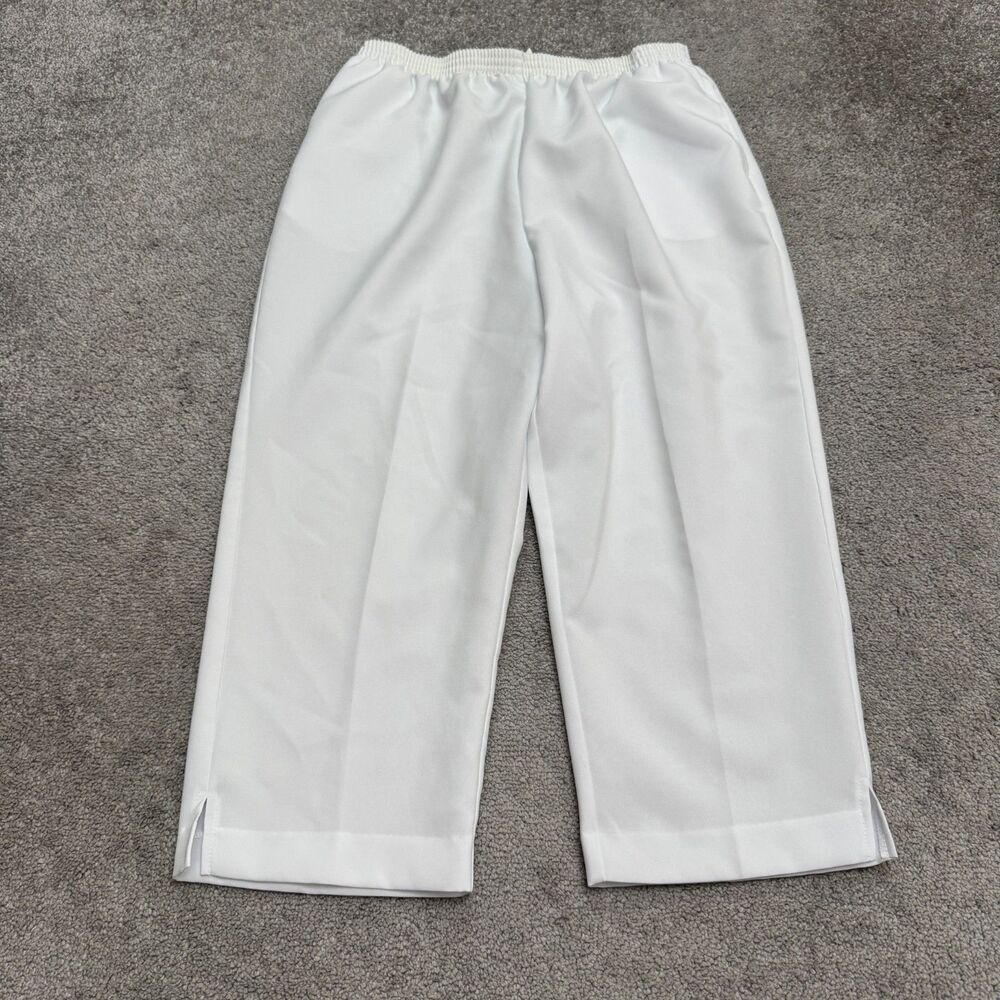 Vintage Pull On Tapered Leg Cropped Trouser Dress Pants Womens Large White 30x21